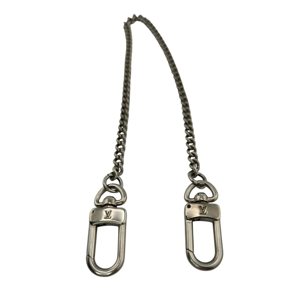 Louis Vuitton Silver Tone Wallet Chain Curb Link Dual Logo Clasps 12.5 Inch